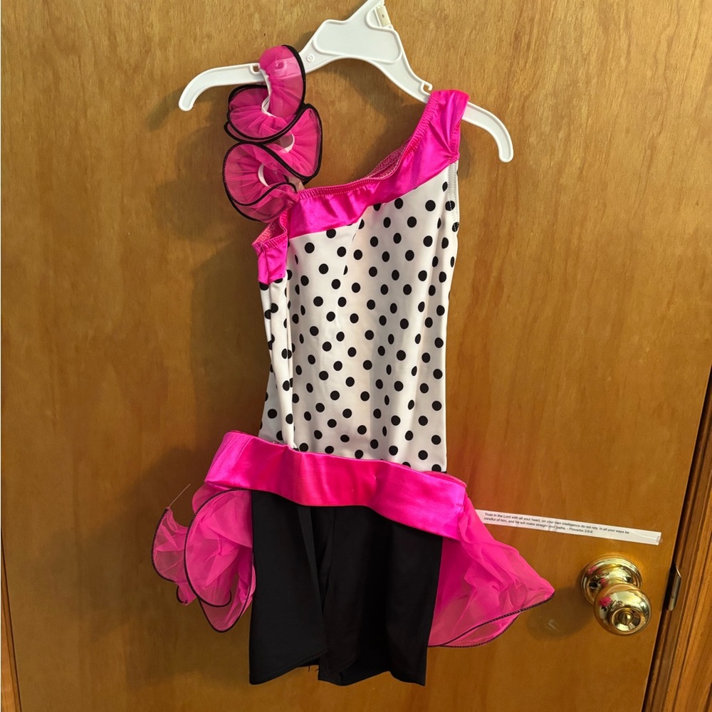 Weissman Pink and Black Polka Dot Dance Costume